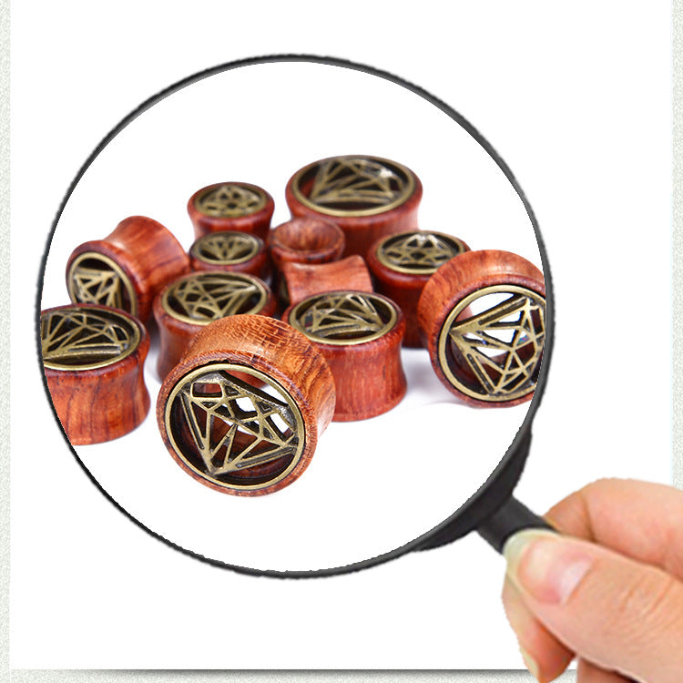 Geometric Wood & Alloy Stud Earrings