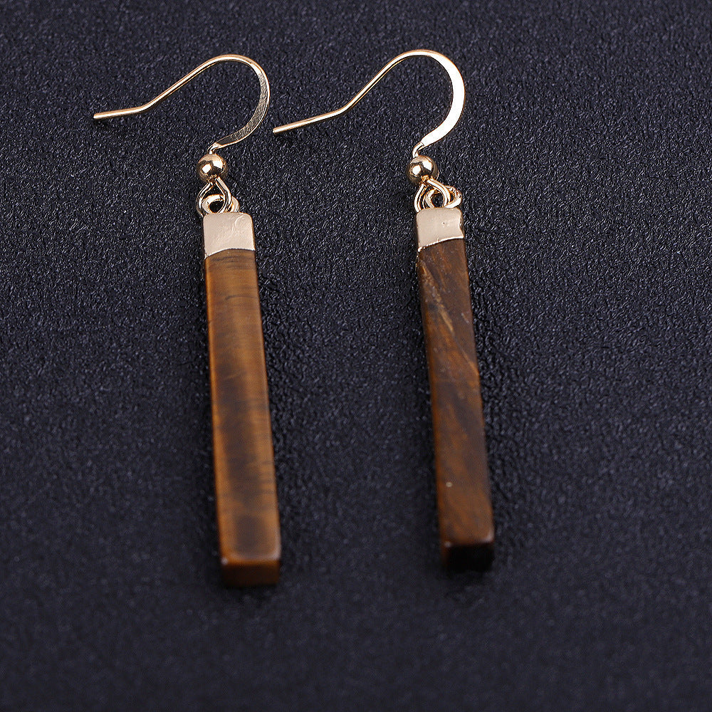 Tiger Eye Stone Bar Earrings