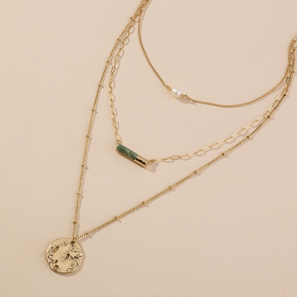 Green Natural Stone Multi-Layer Necklace