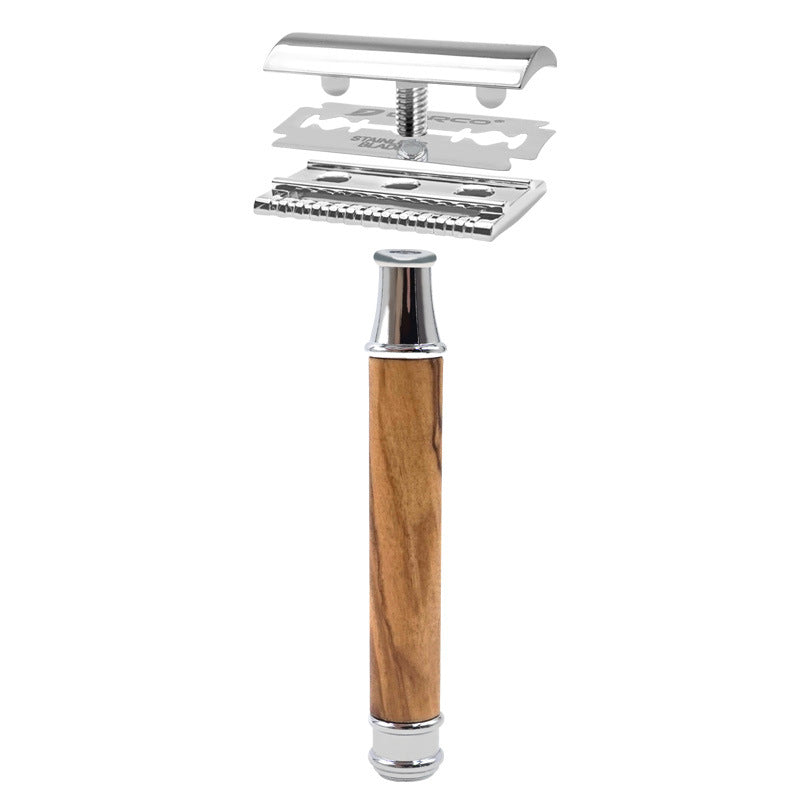 Natural Olive Wood Razor Holder with Copper Handle