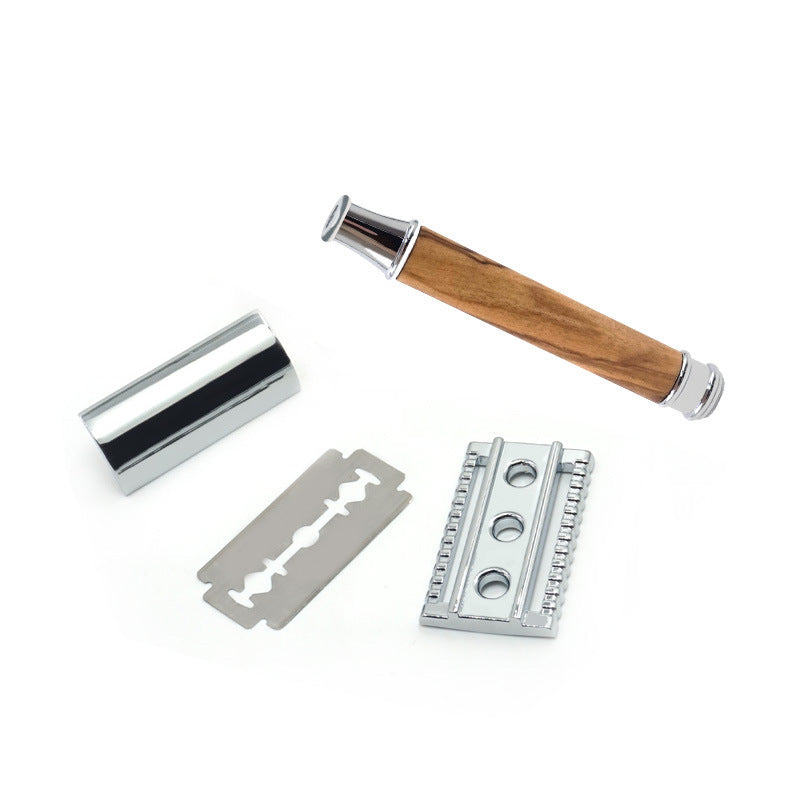 Natural Olive Wood Razor Holder with Copper Handle