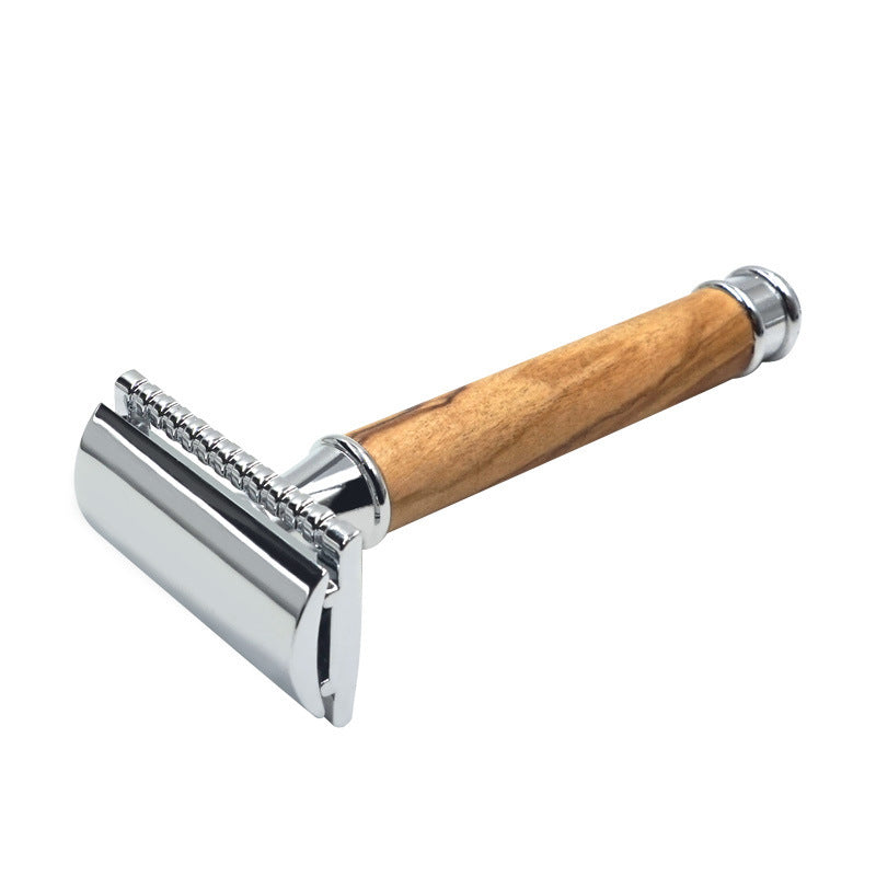 Natural Olive Wood Razor Holder with Copper Handle