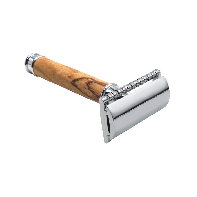 Natural Olive Wood Razor Holder with Copper Handle