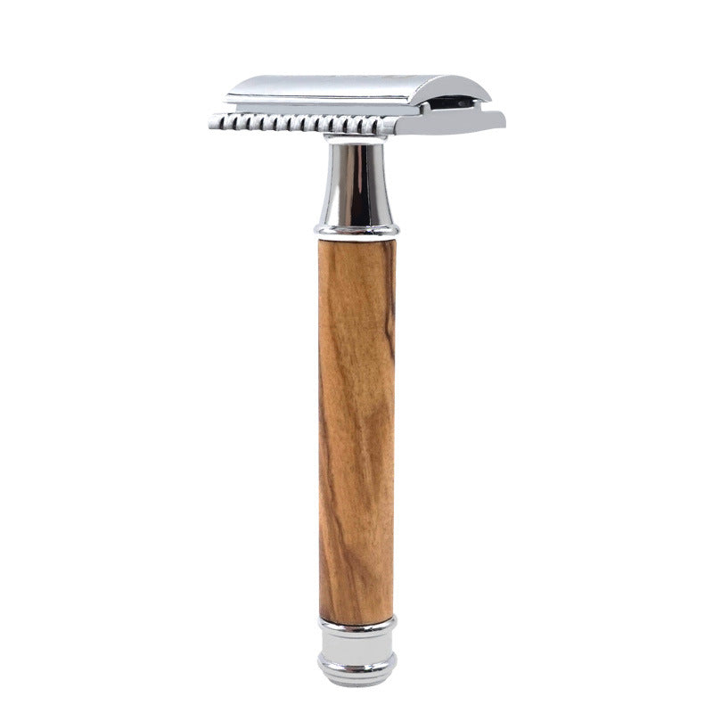 Natural Olive Wood Razor Holder with Copper Handle