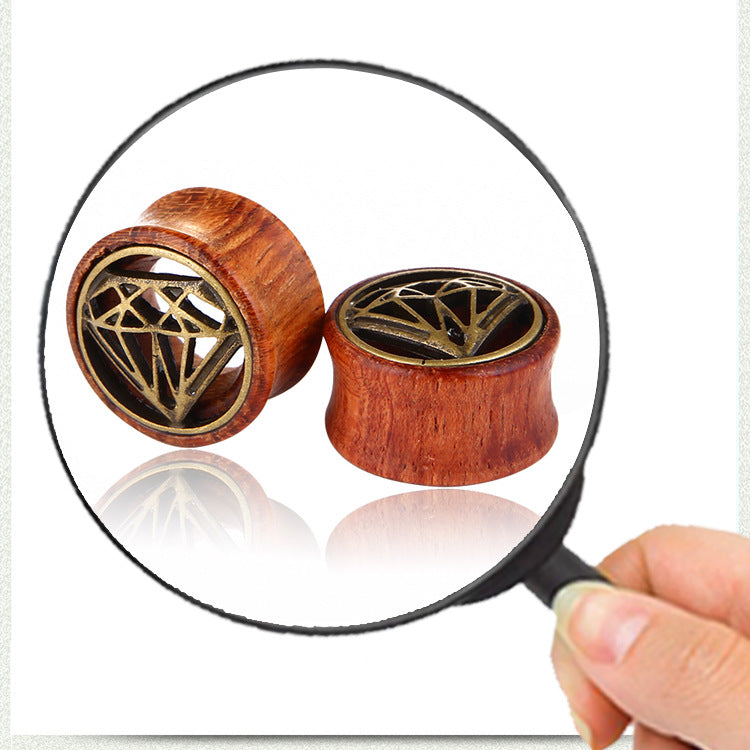 Geometric Wood & Alloy Stud Earrings