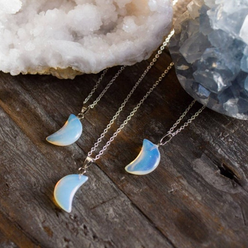 Moon Pendant Necklace – Natural Stone