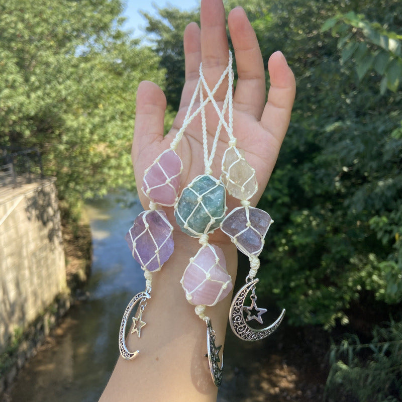 Natural Raw Stone Moon & Star Hanging Ornament