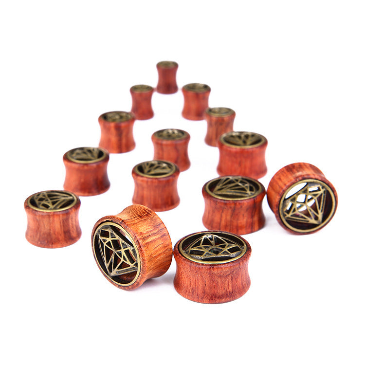 Geometric Wood & Alloy Stud Earrings