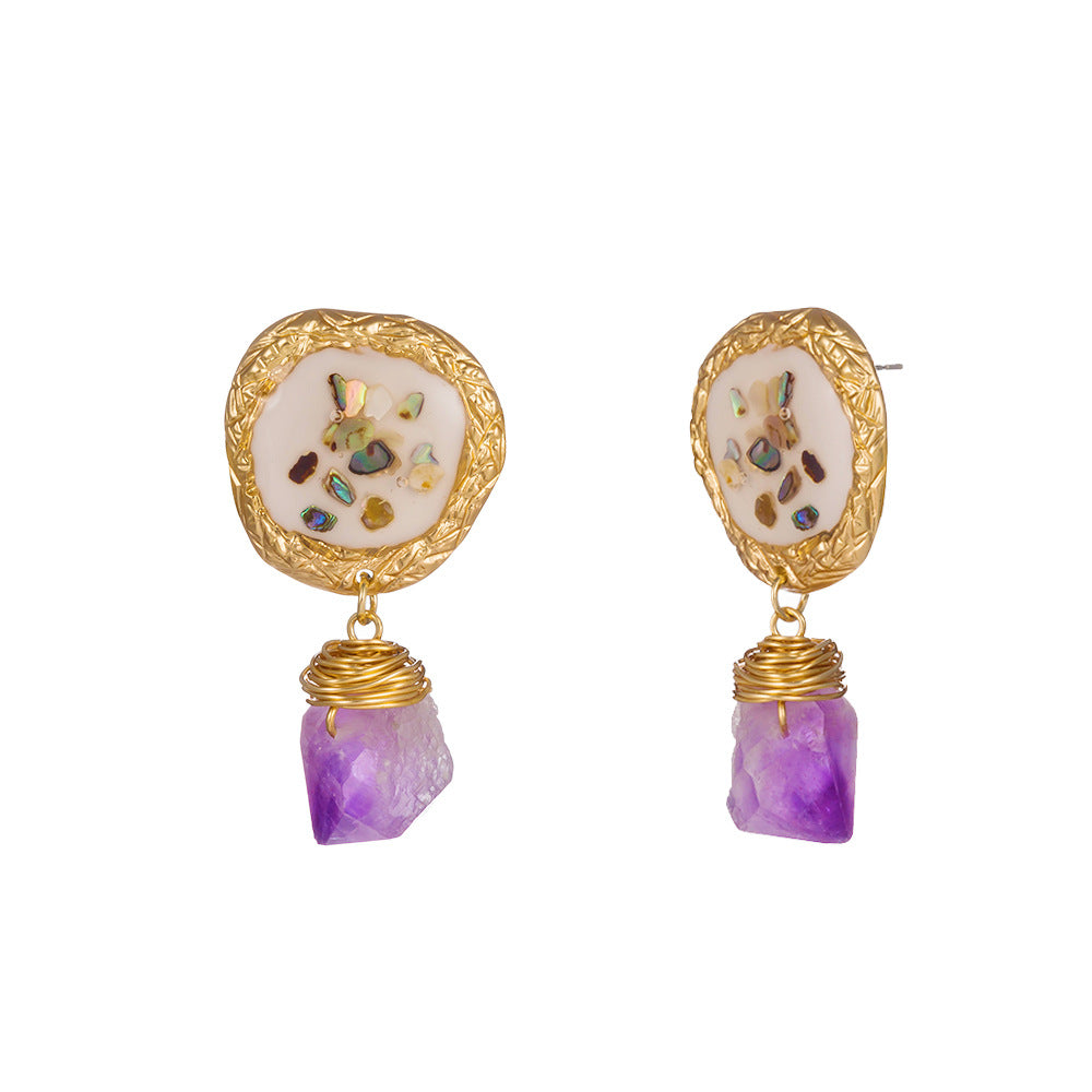 Purple Natural Stone & Crushed Shell Earrings