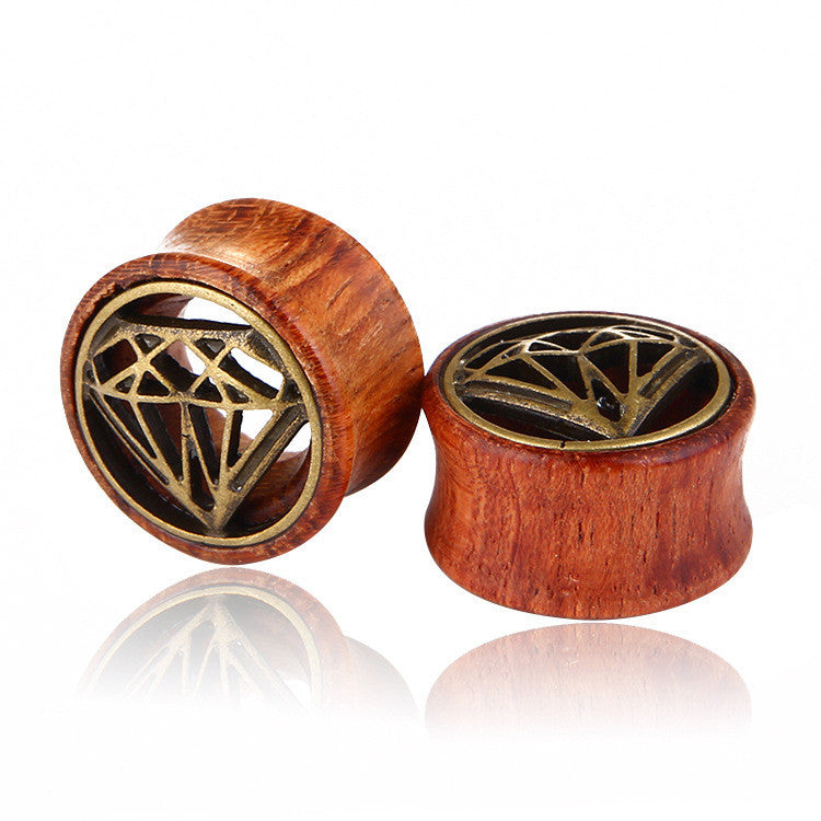 Geometric Wood & Alloy Stud Earrings