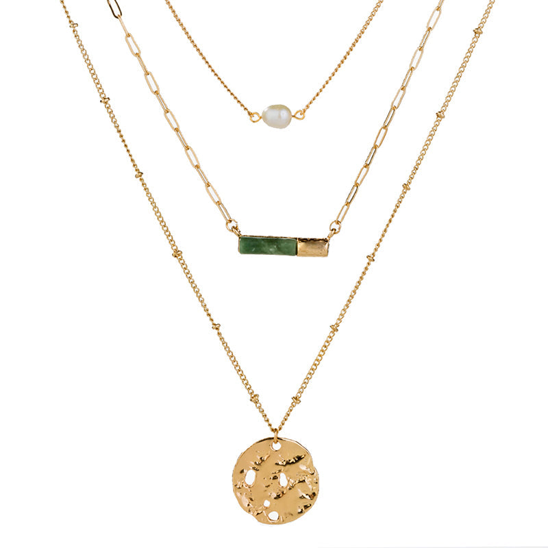 Green Natural Stone Multi-Layer Necklace