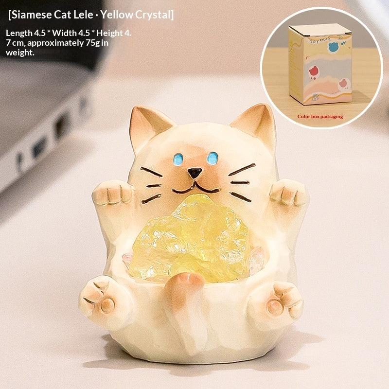 Cute Cat Crystal Raw Stone Aromatherapy Holder