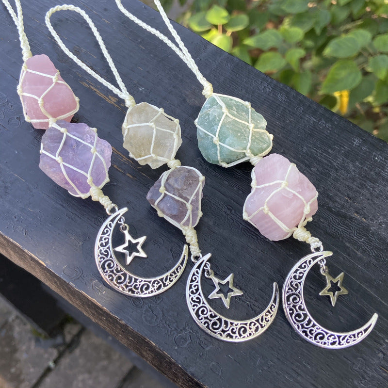 Natural Raw Stone Moon & Star Hanging Ornament