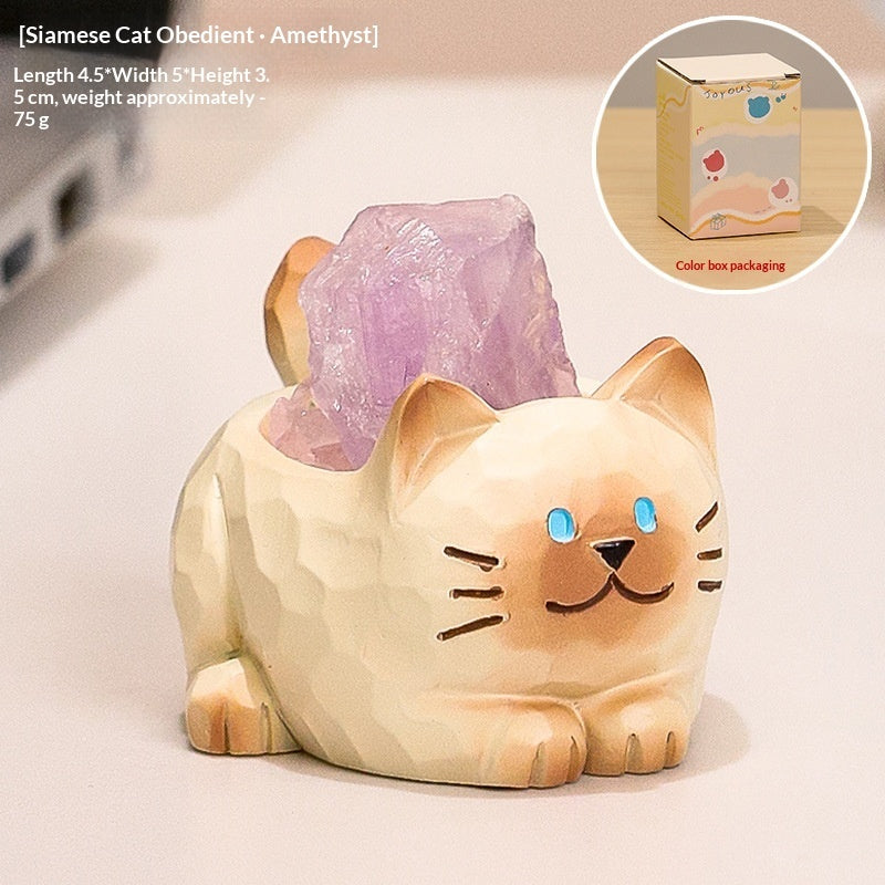 Cute Cat Crystal Raw Stone Aromatherapy Holder