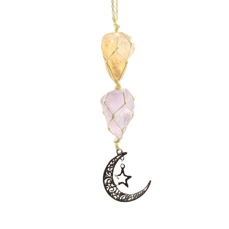 Natural Raw Stone Moon & Star Hanging Ornament