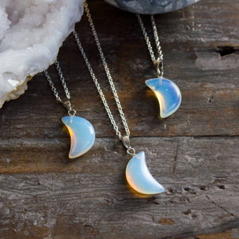 Moon Pendant Necklace – Natural Stone