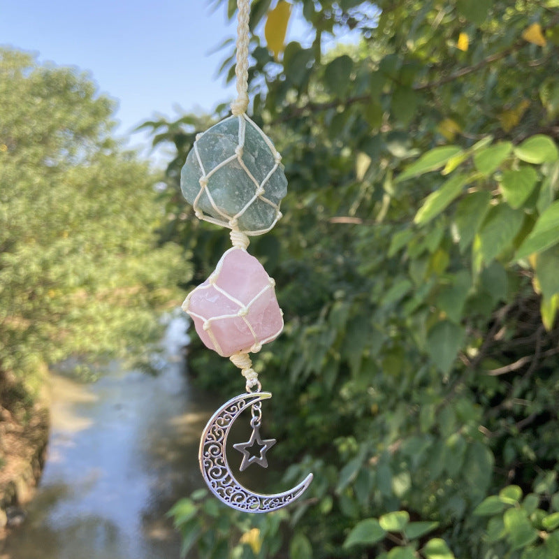 Natural Raw Stone Moon & Star Hanging Ornament