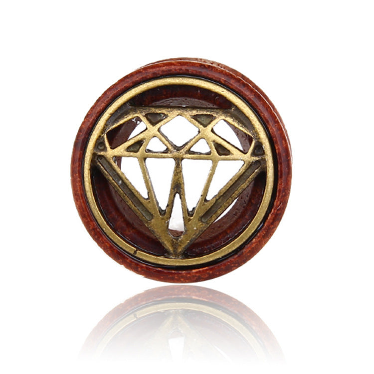 Geometric Wood & Alloy Stud Earrings