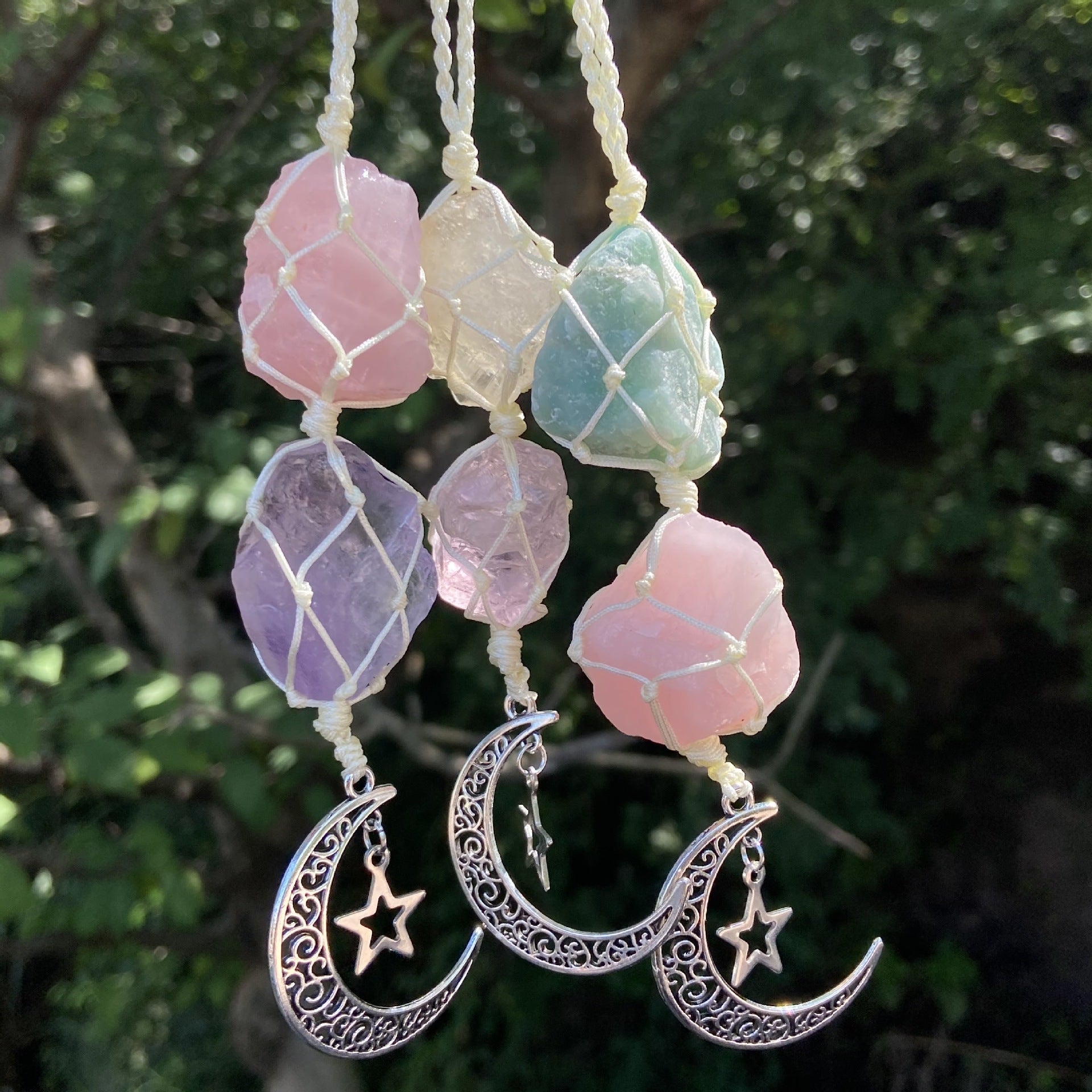 Natural Raw Stone Moon & Star Hanging Ornament
