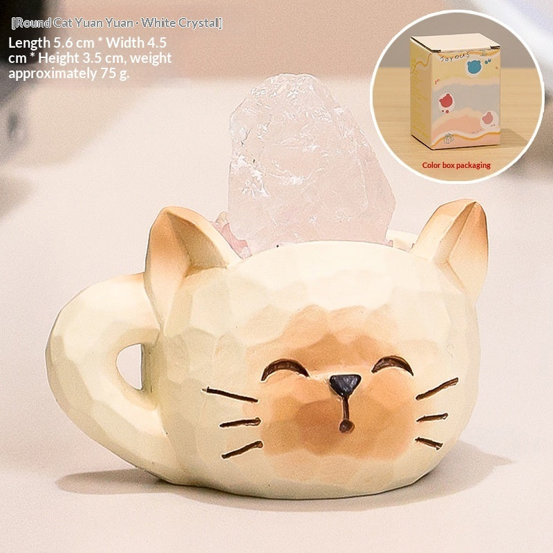 Cute Cat Crystal Raw Stone Aromatherapy Holder