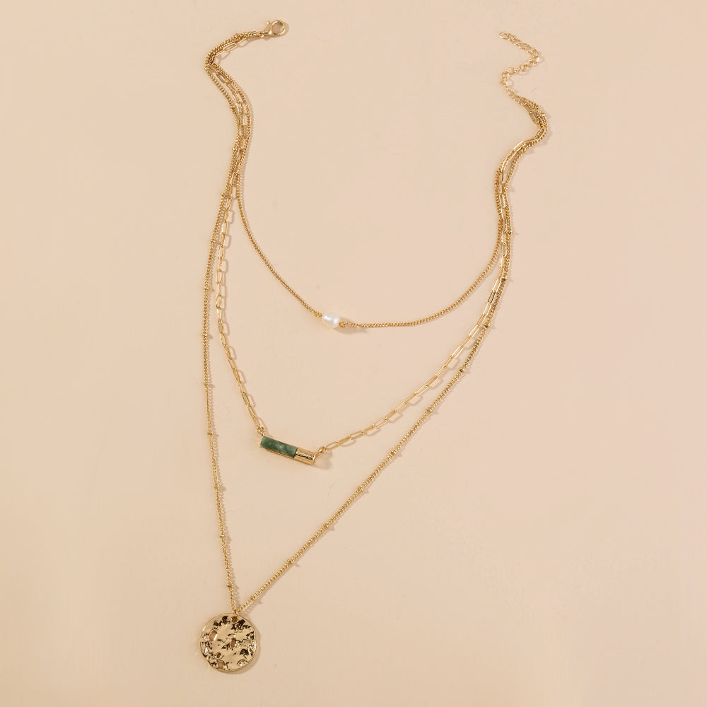 Green Natural Stone Multi-Layer Necklace