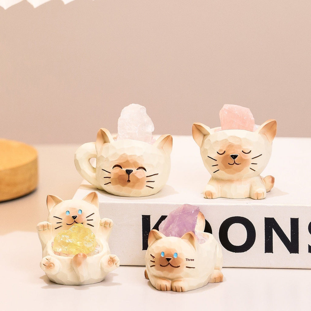 Cute Cat Crystal Raw Stone Aromatherapy Holder