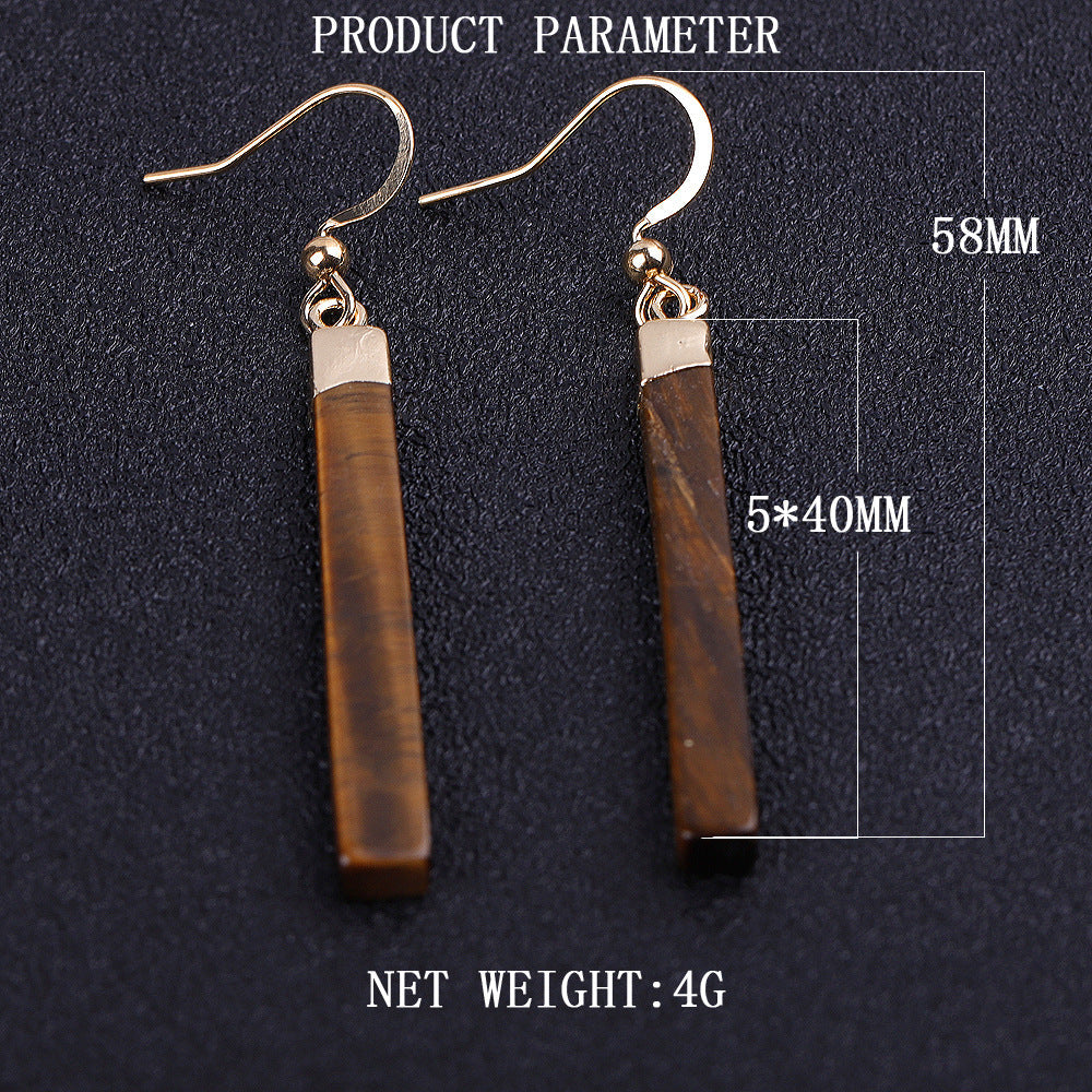 Tiger Eye Stone Bar Earrings