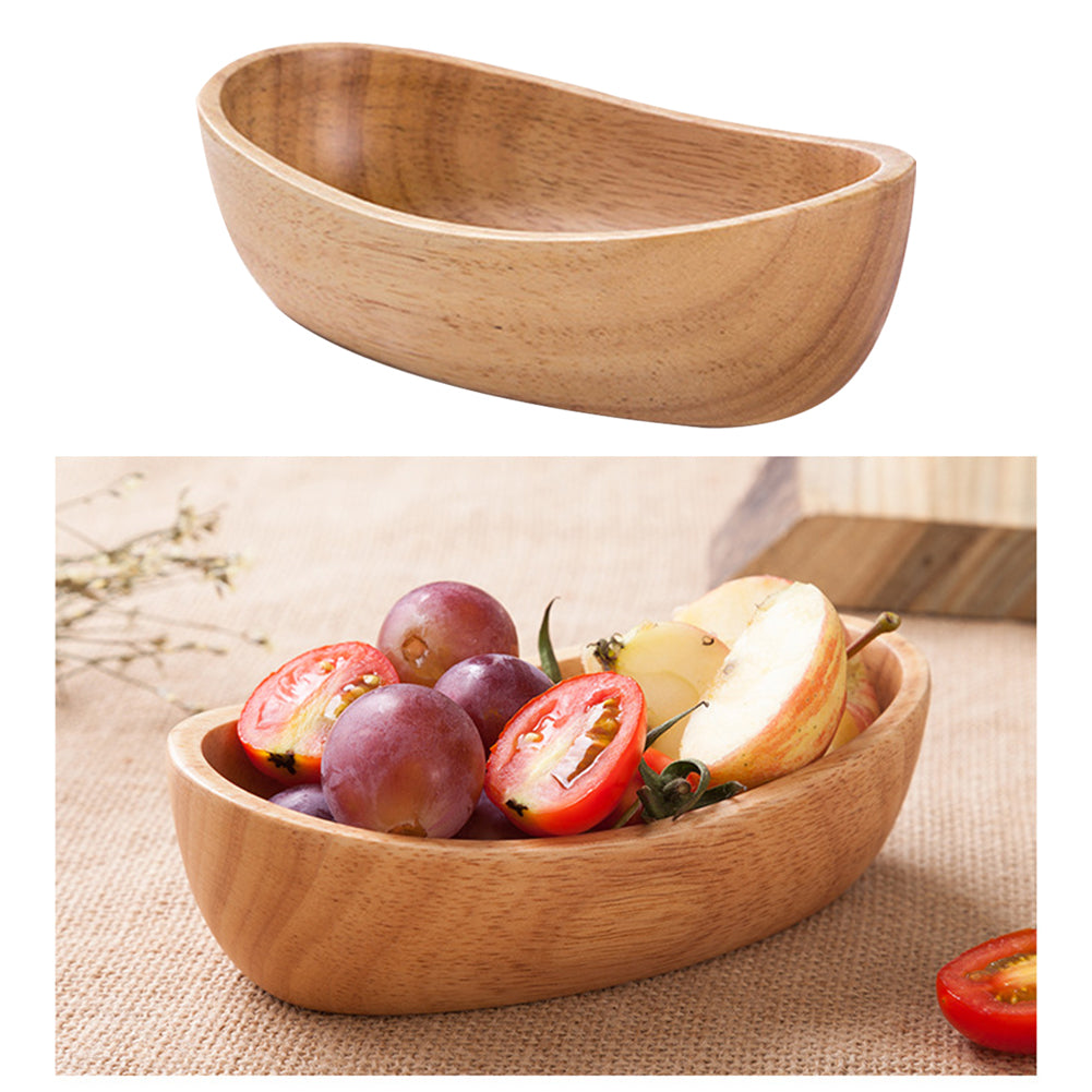 Natural Rubber Wood Boat Salad Bowl