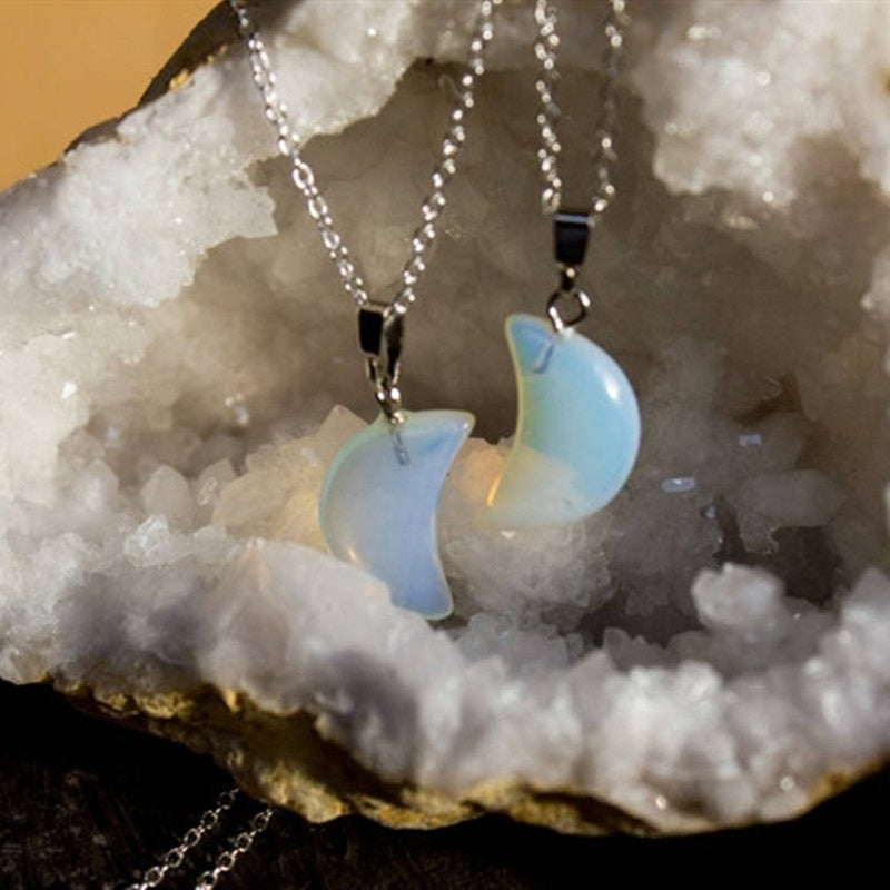 Moon Pendant Necklace – Natural Stone