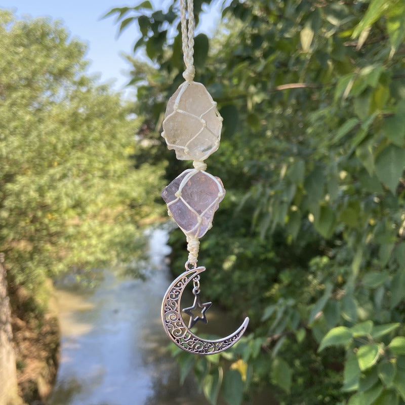 Natural Raw Stone Moon & Star Hanging Ornament