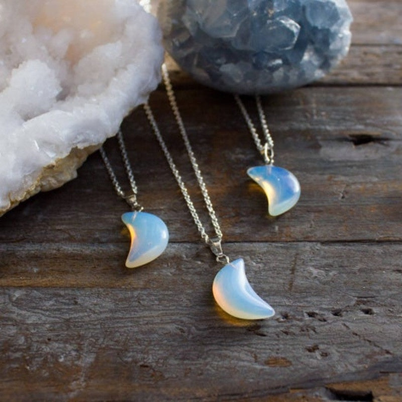 Moon Pendant Necklace – Natural Stone