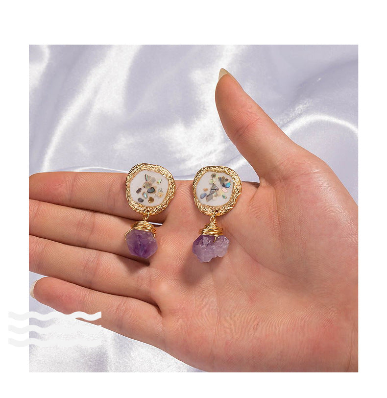 Purple Natural Stone & Crushed Shell Earrings