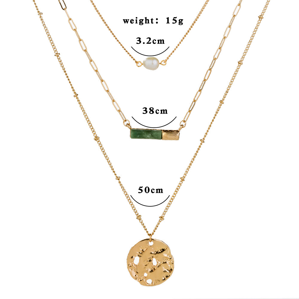 Green Natural Stone Multi-Layer Necklace