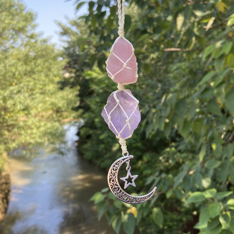Natural Raw Stone Moon & Star Hanging Ornament