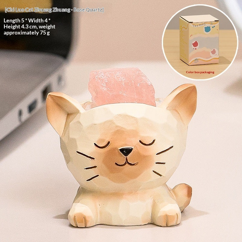 Cute Cat Crystal Raw Stone Aromatherapy Holder