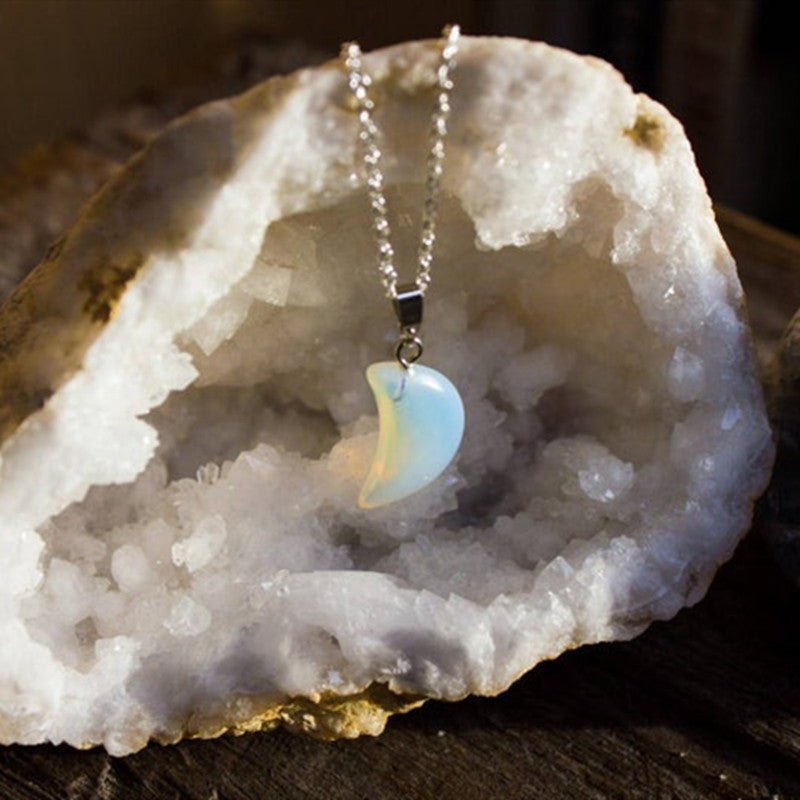 Moon Pendant Necklace – Natural Stone