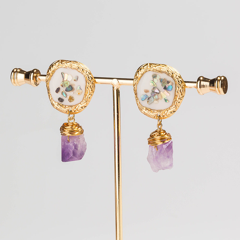 Purple Natural Stone & Crushed Shell Earrings
