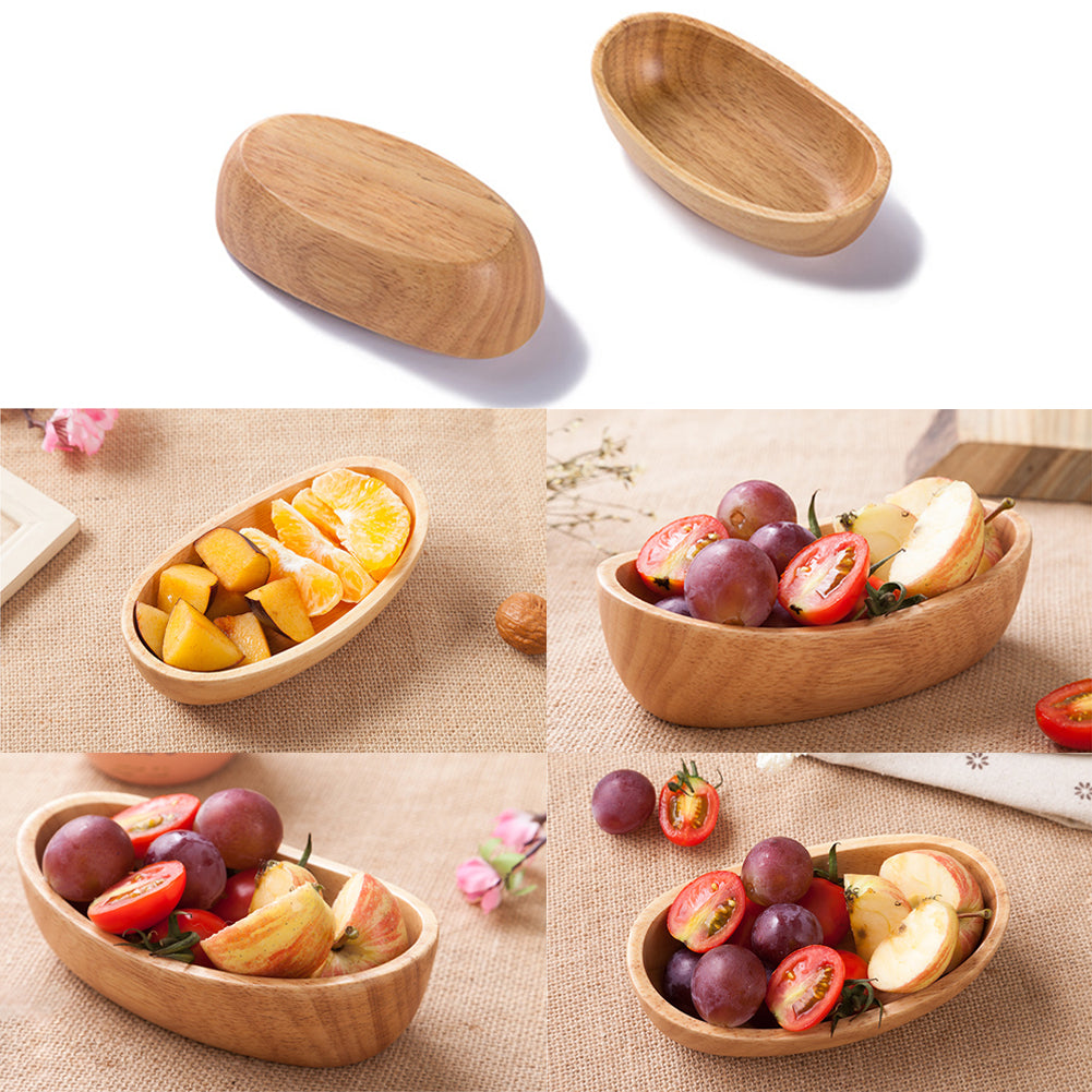 Natural Rubber Wood Boat Salad Bowl