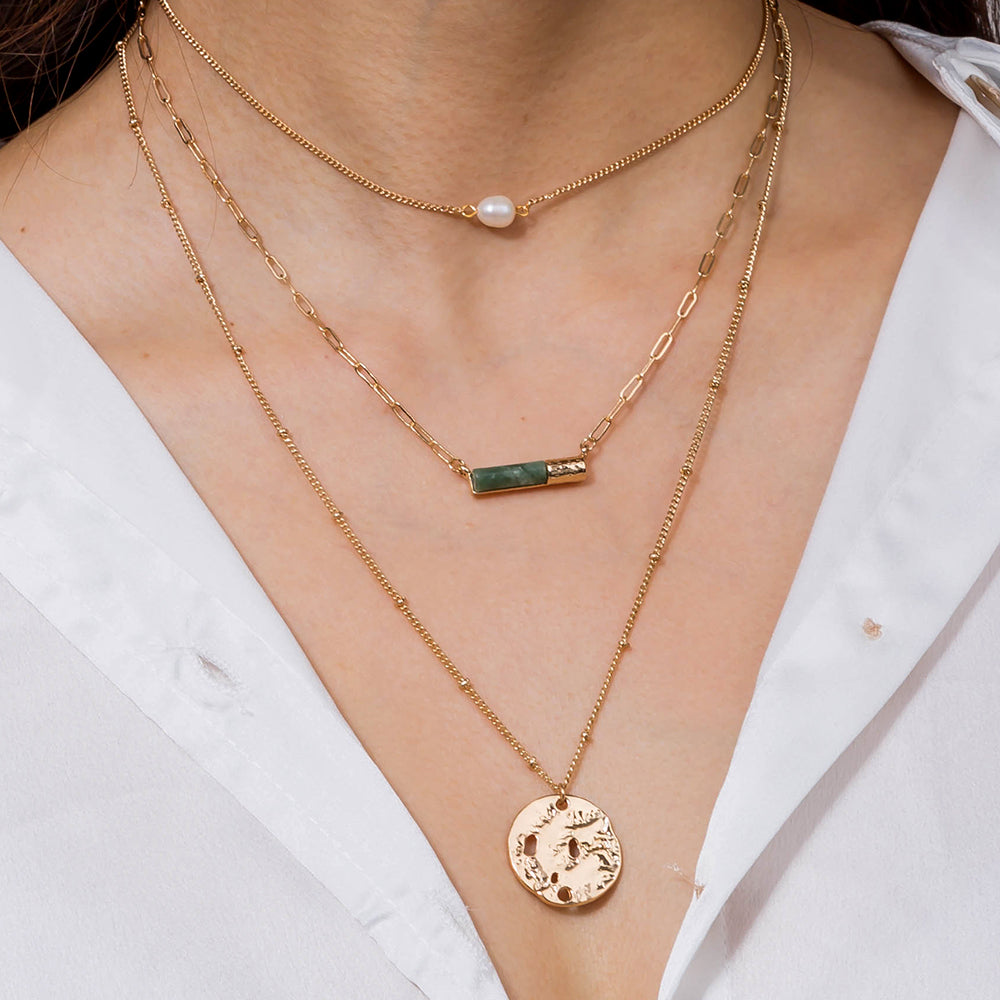 Green Natural Stone Multi-Layer Necklace