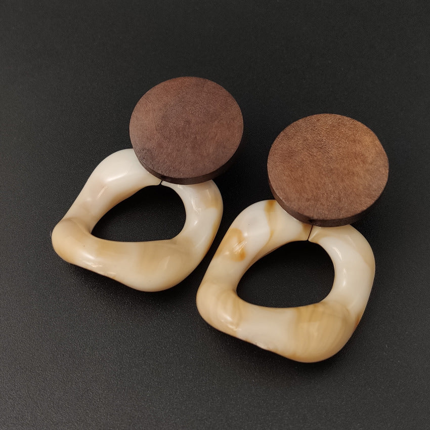 Geometric Wood Stitch Earrings