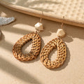 Handwoven Rattan & Wood Drop Earrings