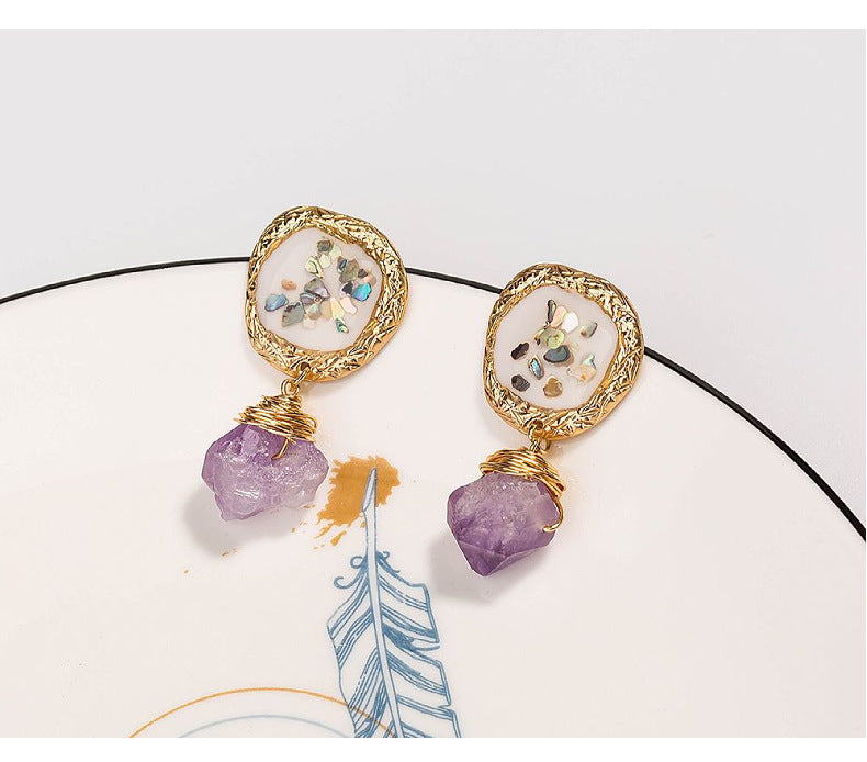 Purple Natural Stone & Crushed Shell Earrings